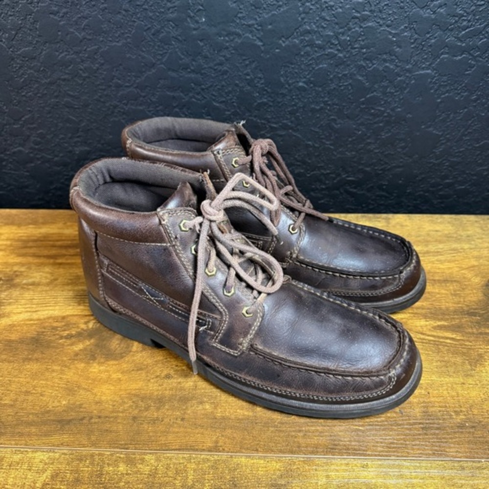 Clarks 33890 Brown Leather Moc Toe Chukka Ankle Boots Mens Size 10.5‎ M